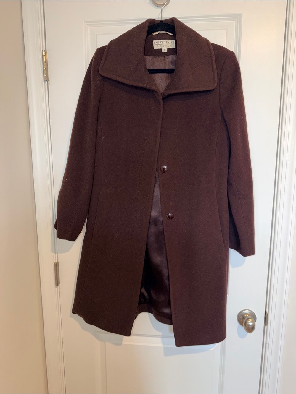 Vintage Larry Levine Wool/Cashmere Blend Dress Coat Dark Chocolate Brown